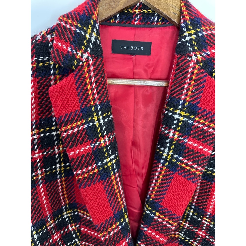 Talbots Snowstorm Plaid Blazer Red Tweed Wool Blend Flap Pockets Tartan Preppy - Picture 5 of 12